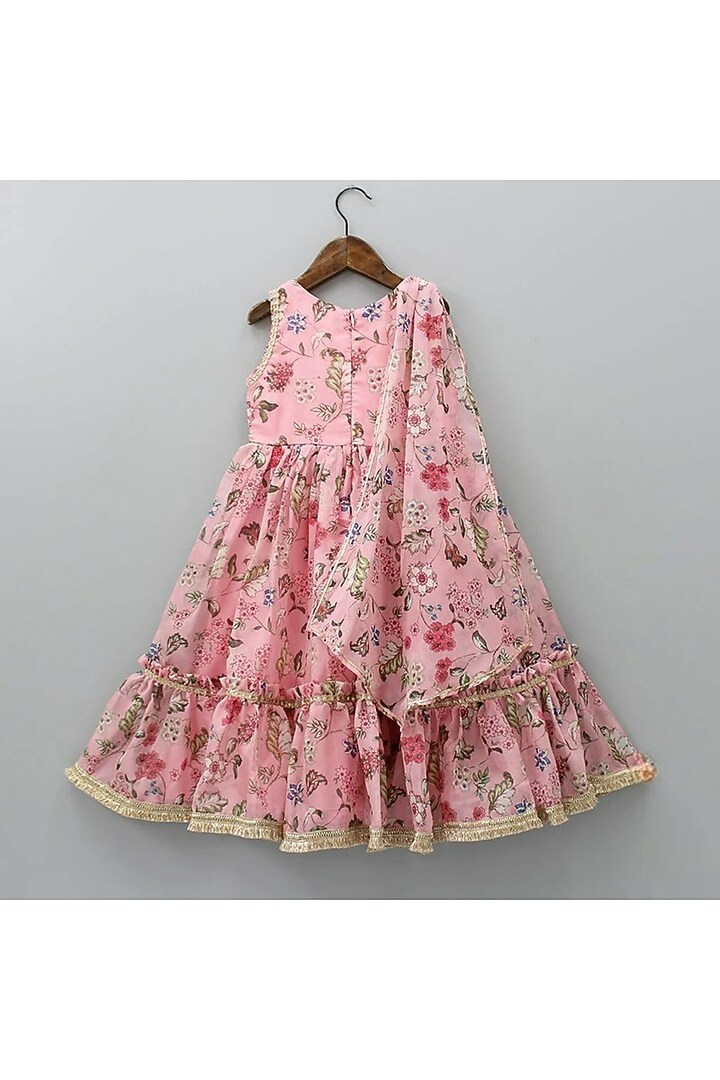 Peachish Pink Cotton Floral Printed Anarkali For Girls by New of you at Pernia's Pop Up Shop