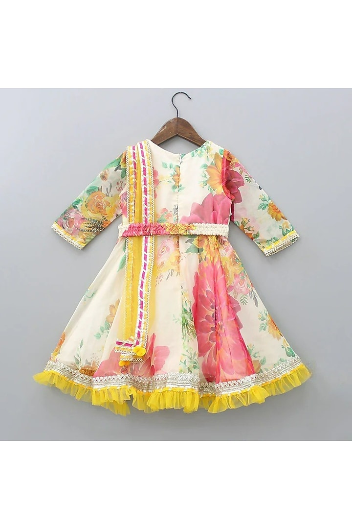 Multi-Colored Organza Floral Printed Anarkali Set by New of you at Pernia's Pop Up Shop