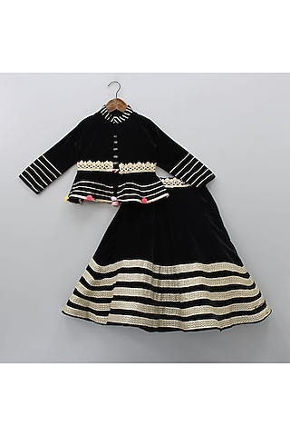 Black Velvet Jacket Lehenga Set For Girls by New of you