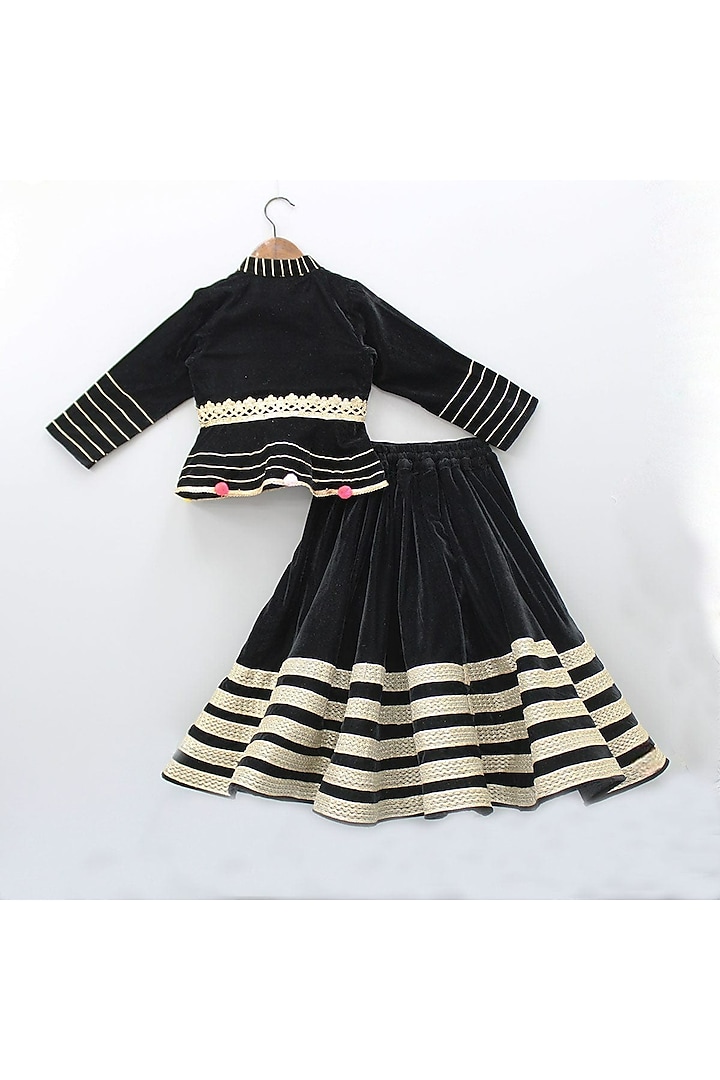 Black Velvet Jacket Lehenga Set For Girls by New of you at Pernia's Pop Up Shop
