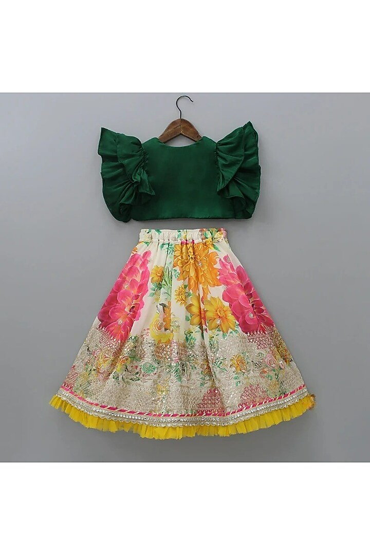 Multi-Colored Silk & Georgette Floral Printed Lehenga Set For Girls by New of you at Pernia's Pop Up Shop