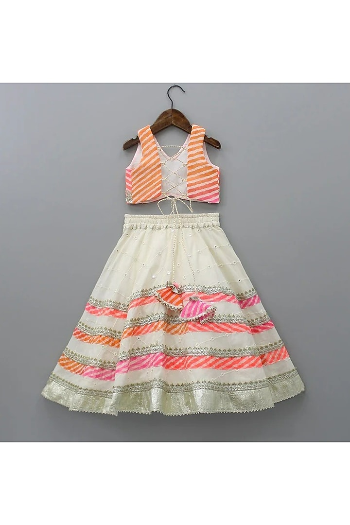 Off-White Cotton Leheriya Printed Lehenga Set For Girls by New of you at Pernia's Pop Up Shop