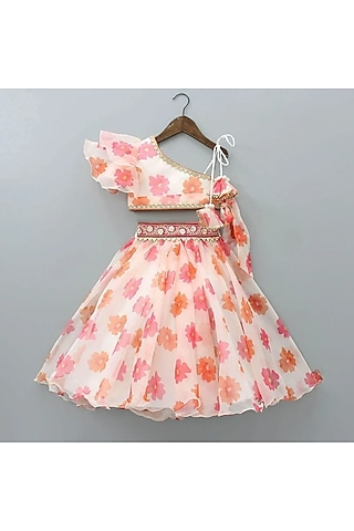 Multi-Colored Organza Floral Printed Lehenga Set For Girls by New of you