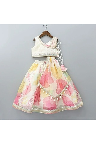 Multi-Colored Organza Floral Printed Lehenga Set For Girls by New of you
