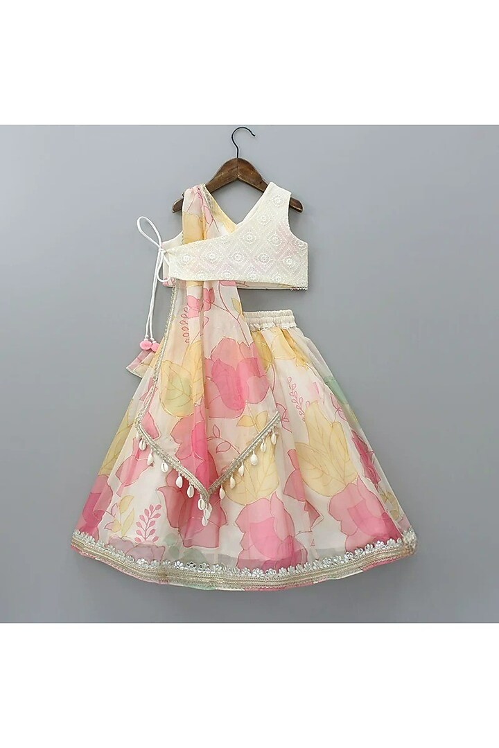 Multi-Colored Organza Floral Printed Lehenga Set For Girls by New of you at Pernia's Pop Up Shop