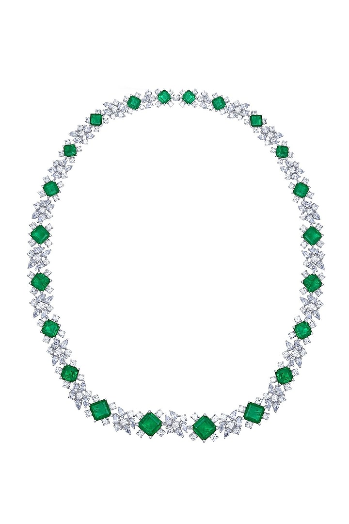 White Finish Swarovski Necklace In Sterling Silver by Diosa Paris Jewellery at Pernia's Pop Up Shop