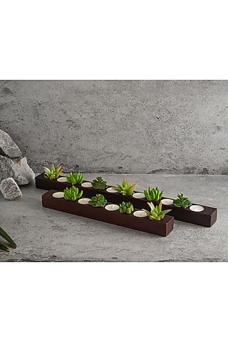 Brown Mango Wood Tea-Light Holder by HOUSE OF NEEBA