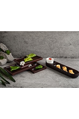 Brown Mango Wood Three Tier Platter by HOUSE OF NEEBA