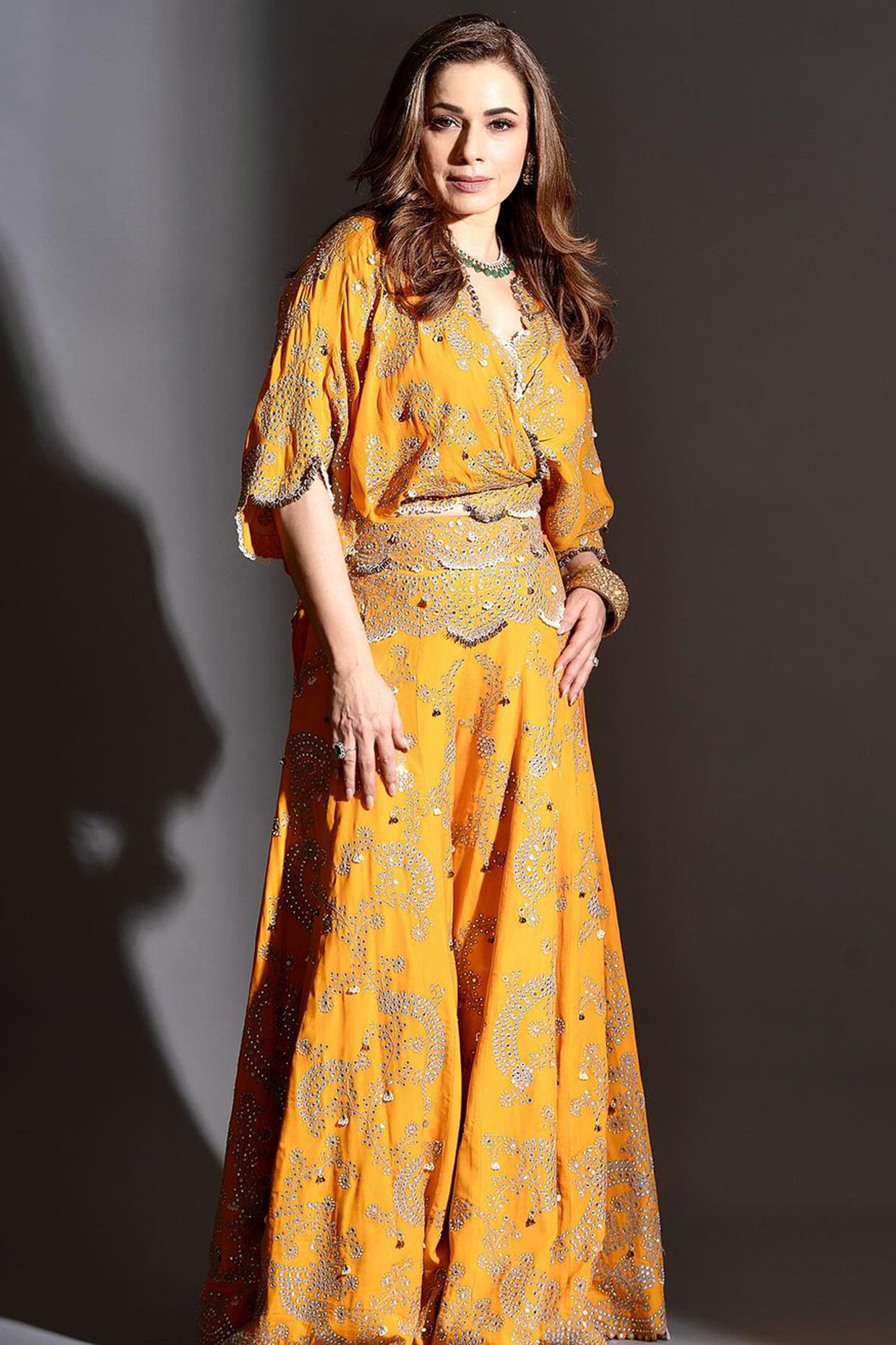 Orange Crepe Hand Embroidered Panelled Bridal Sharara Set by Nupur Kanoi at Pernia's Pop Up Shop