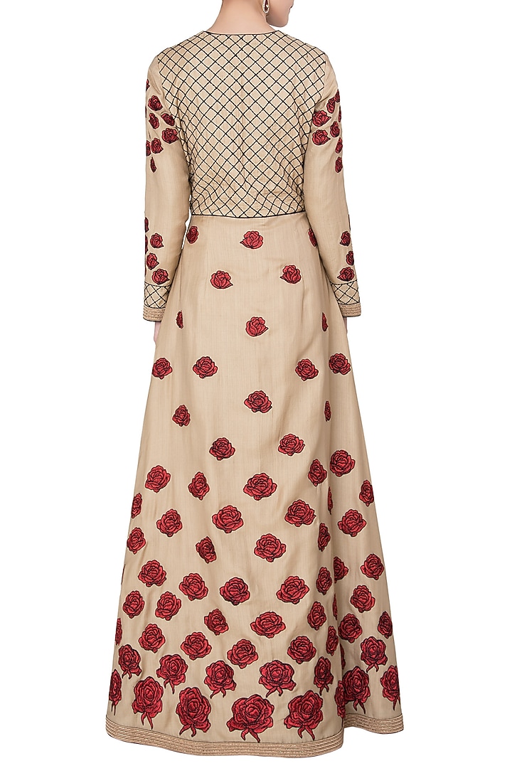 Beige embroidered anarkali set available only at Pernia's Pop Up Shop.