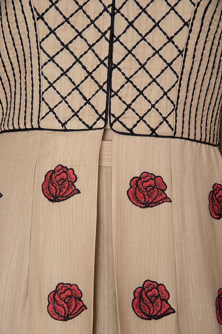 Beige embroidered anarkali set available only at Pernia's Pop Up Shop.