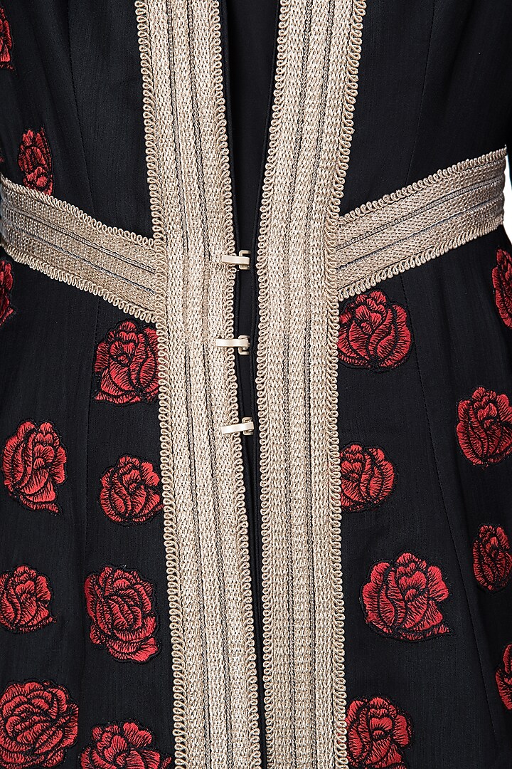 Black rose patchwork embroidered anarkali set available only at Pernia's Pop Up Shop.