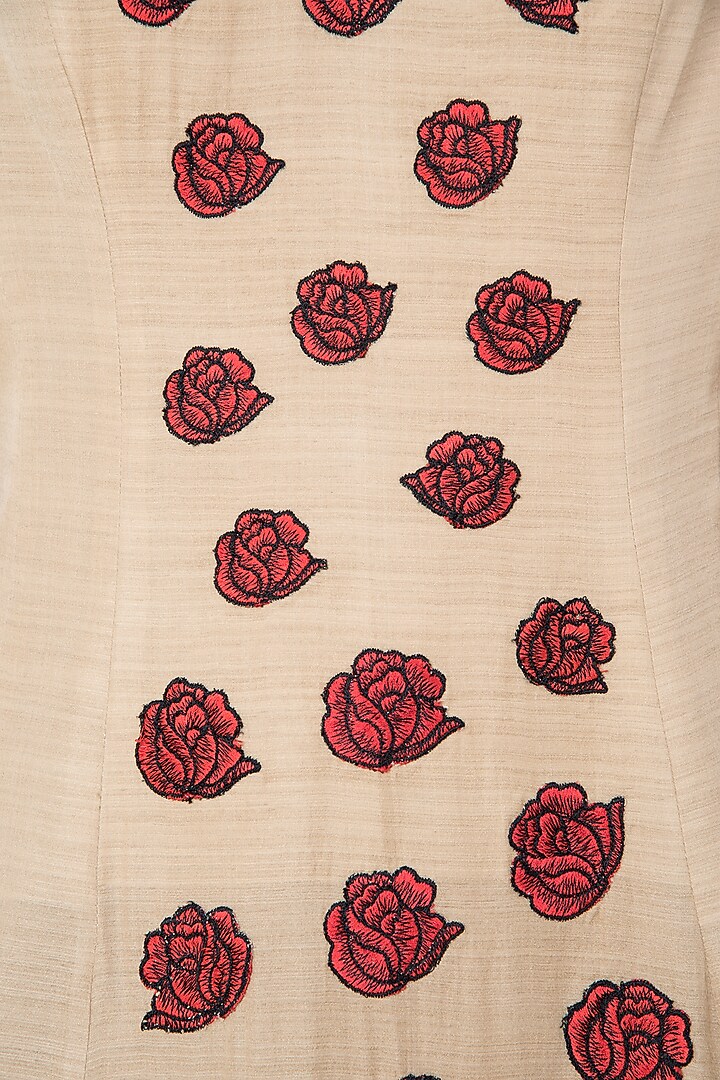 Beige red rose patchwork embroidered anarkali set available only at Pernia's Pop Up Shop.