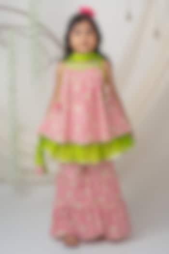 Pink Cotton Floral Printed Tiered Sharara Set by Label Neeti at Pernia's Pop Up Shop