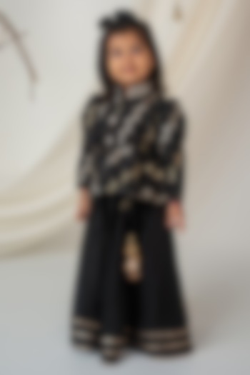 Royal Black Brocade Embroidered Lehenga Set For Girls by Label Neeti at Pernia's Pop Up Shop
