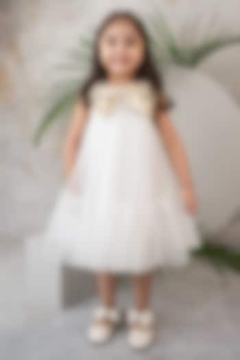 White Net & Lurex Bow Dress For Girls by Label Neeti at Pernia's Pop Up Shop