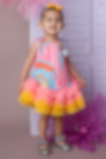 Multi-Colored Net Abstract Printed Dress For Girls by Label Neeti at Pernia's Pop Up Shop