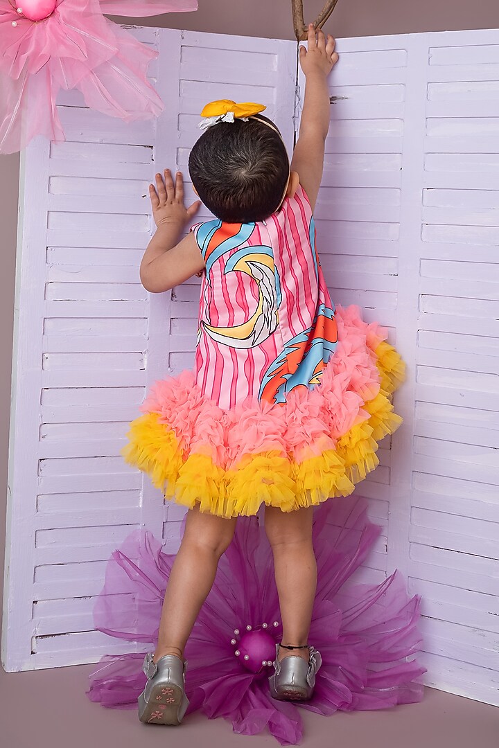 Multi-Colored Net Abstract Printed Dress For Girls by Label Neeti at Pernia's Pop Up Shop