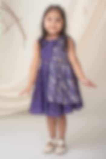 Purple Muslin Bandhani Printed Dress For Girls by Label Neeti at Pernia's Pop Up Shop