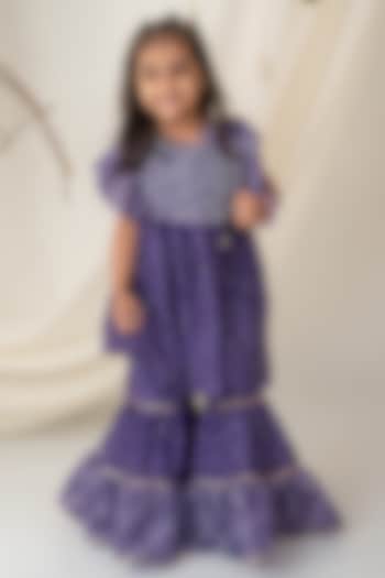 Purple Muslin Bandhani Printed Sharara Set For Girls by Label Neeti at Pernia's Pop Up Shop