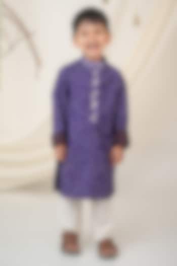 Purple Muslin Bandhani Printed Kurta For Boys by Label Neeti at Pernia's Pop Up Shop