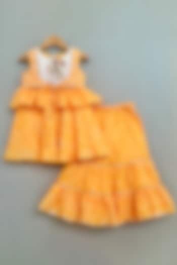 Yellow Muslin Ruffled Tiered Sharara Set For Girls by Label Neeti at Pernia's Pop Up Shop