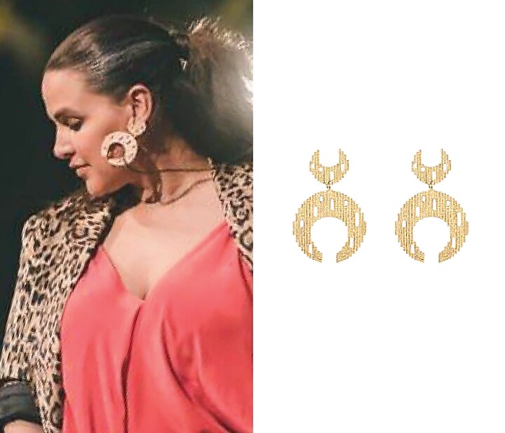 Gold Plated Textured Moon Shaped Earrings by Flowerchild By Shaheen Abbas at Pernia's Pop Up Shop