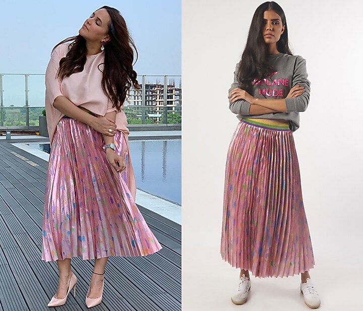 Pink Hand Painted Palm Skirt by MXS - Monisha Jaising X Shweta Bachchan Nanda at Pernia's Pop Up Shop