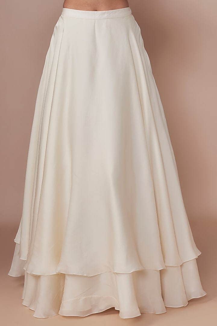 Ivory Satin Organza & Crepe A-Line Layered Wedding Lehenga Set by COUTURE BY NIHARIKA at Pernia's Pop Up Shop