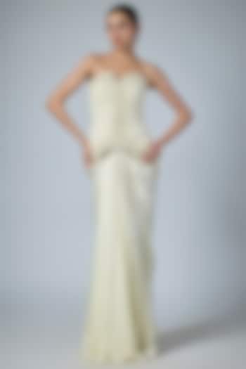 Ivory Pure Satin Draped Skirt Set by COUTURE BY NIHARIKA at Pernia's Pop Up Shop