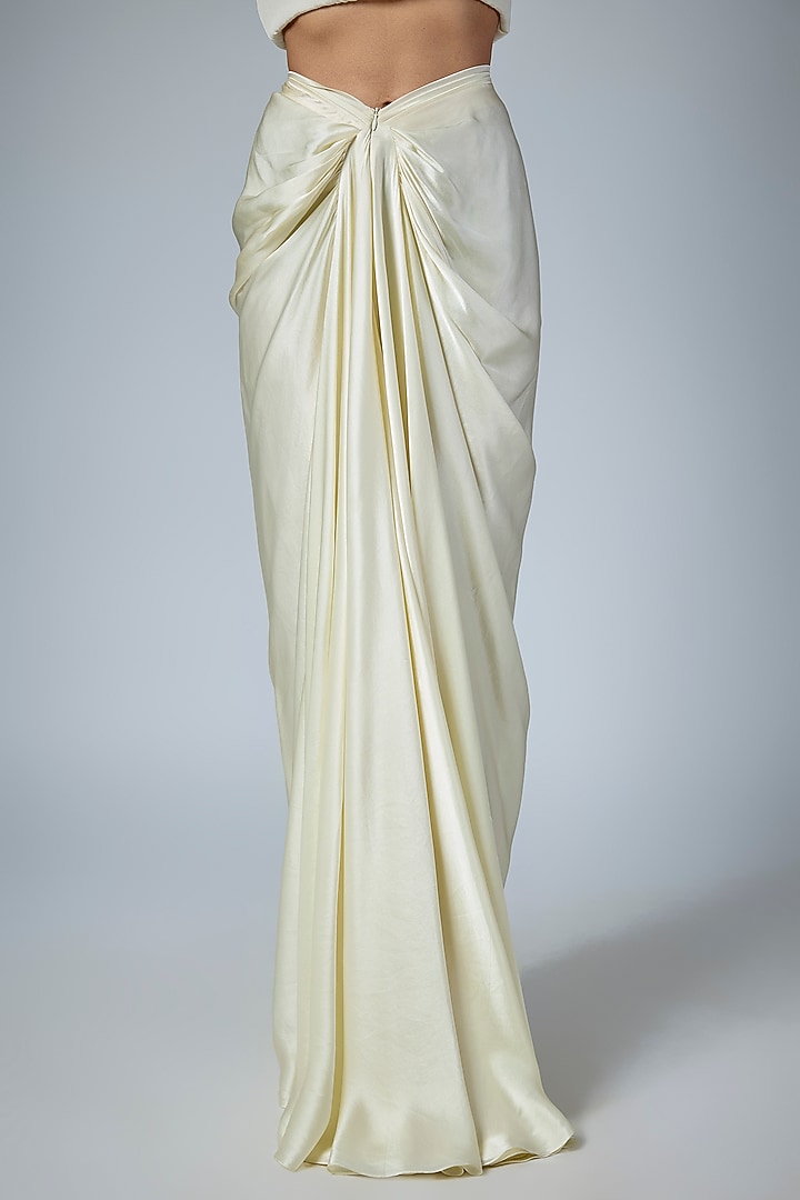 Ivory Pure Satin Draped Skirt Set by COUTURE BY NIHARIKA at Pernia's Pop Up Shop