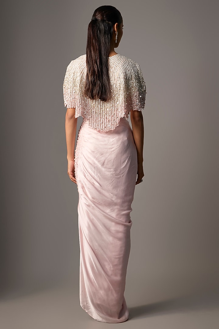 Powder Blue Pure Satin Hand Embroidered Cape Set by COUTURE BY NIHARIKA at Pernia's Pop Up Shop