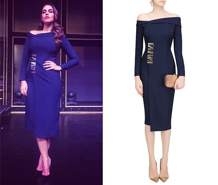 Navy off Shoulder Blazer Shift Dress available only at Pernia's Pop Up Shop.