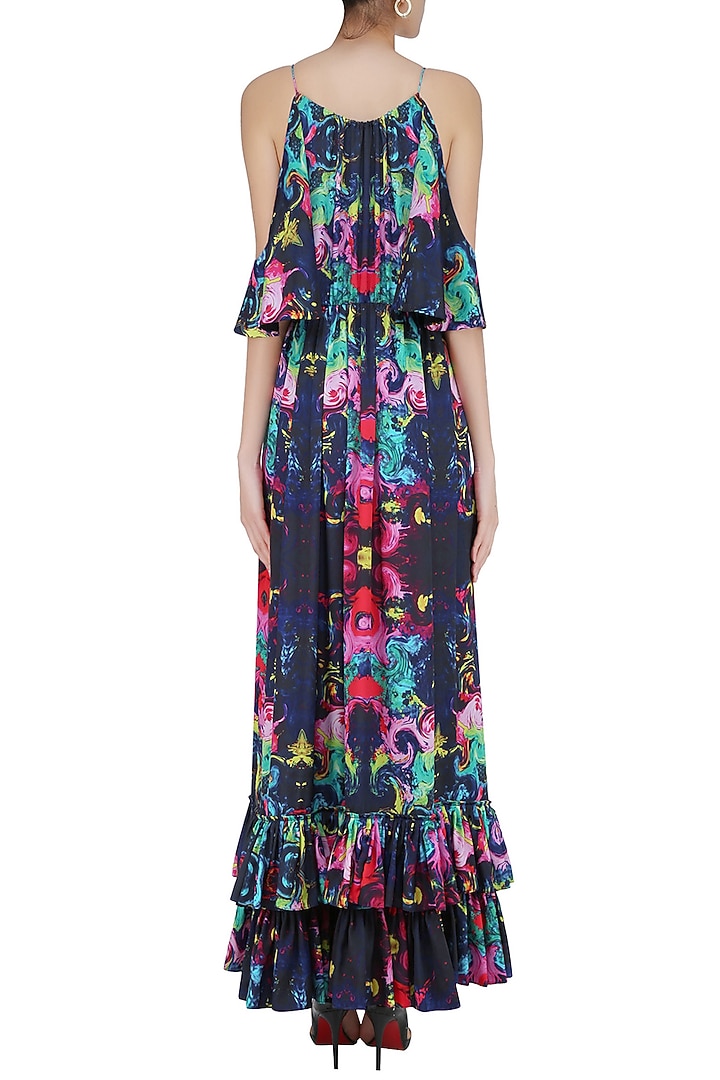 Deep blue digital printed cold shoulder gown available only at Pernia's Pop Up Shop.