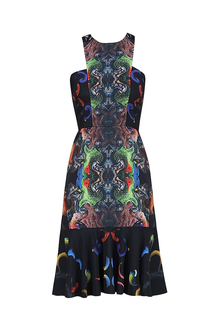 Black Digital Printed Drop Waist Dress by Neha Taneja