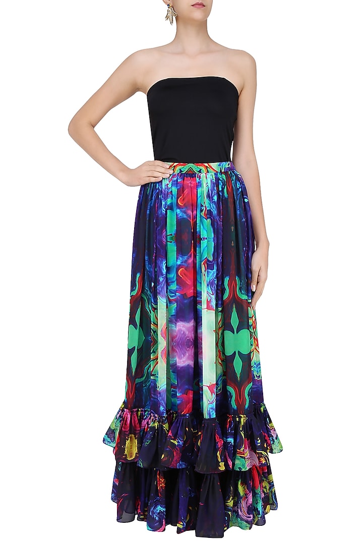 Sea green digital printed ruffled long maxi skirt available only at Pernia's Pop Up Shop.