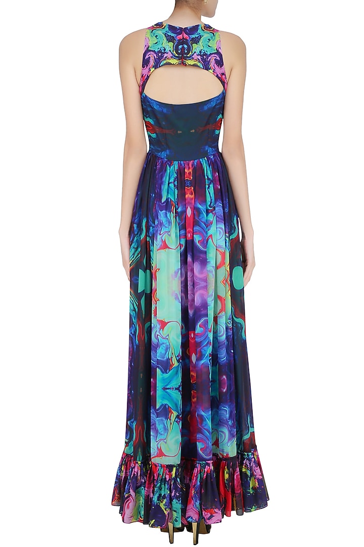 Sea green digital printed ruffled hemline gown available only at Pernia's Pop Up Shop.