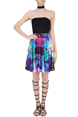 Sea Green Digital Printed Skater Skirt by Neha Taneja