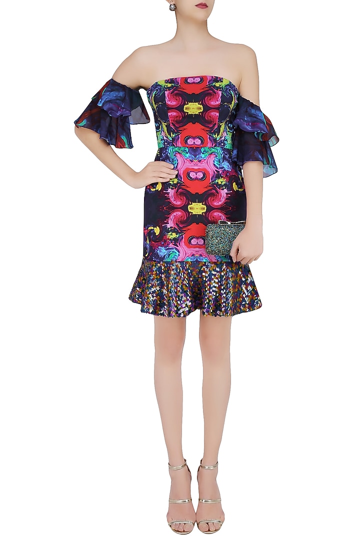 Deep blue digital printed tube dress available only at Pernia's Pop Up Shop.