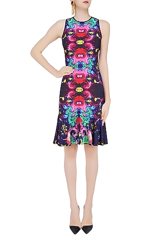 Deep Blue Digital Printed Drop Waist Dress by Neha Taneja