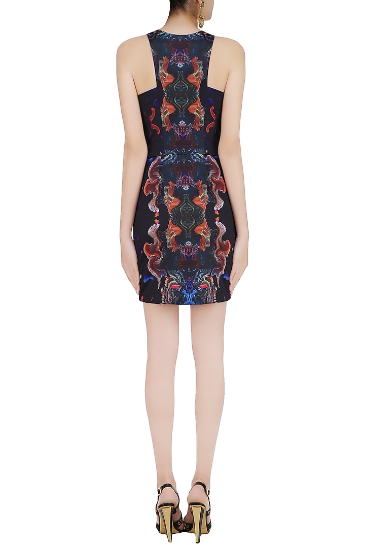 Black digital printed pencil fitted dress available only at Pernia's Pop Up Shop.