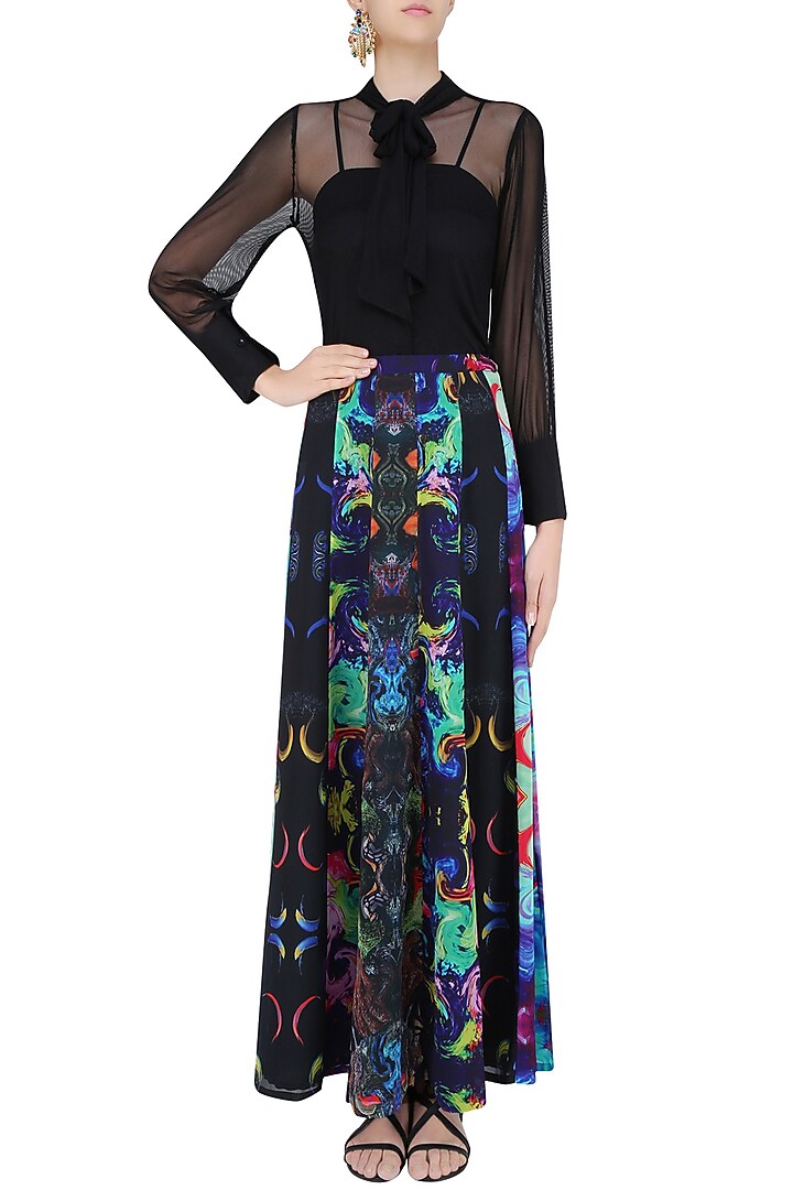Deep blue digital printed long maxi skirt available only at Pernia's Pop Up Shop.