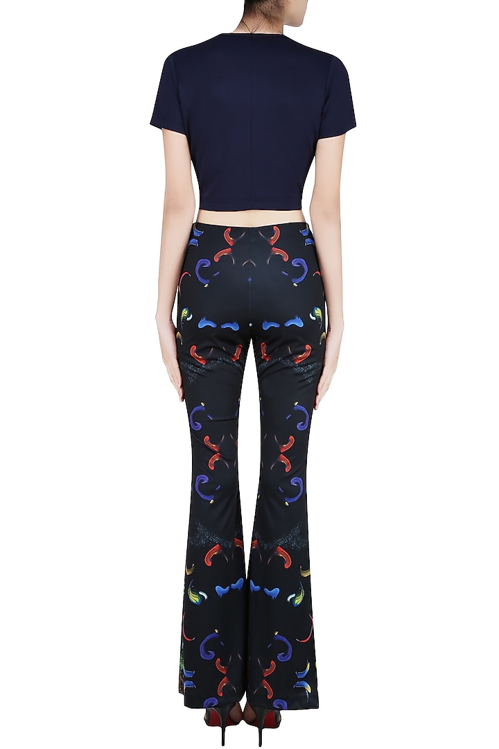 Black digital printed bell bottom pants available only at Pernia's Pop Up Shop.