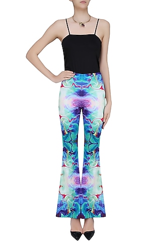 Black Digital Printed Cold Shoulder Bodysuit by Neha Taneja