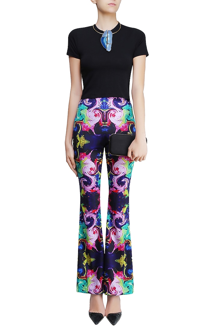 Deep blue digital printed bell bottom pants available only at Pernia's Pop Up Shop.