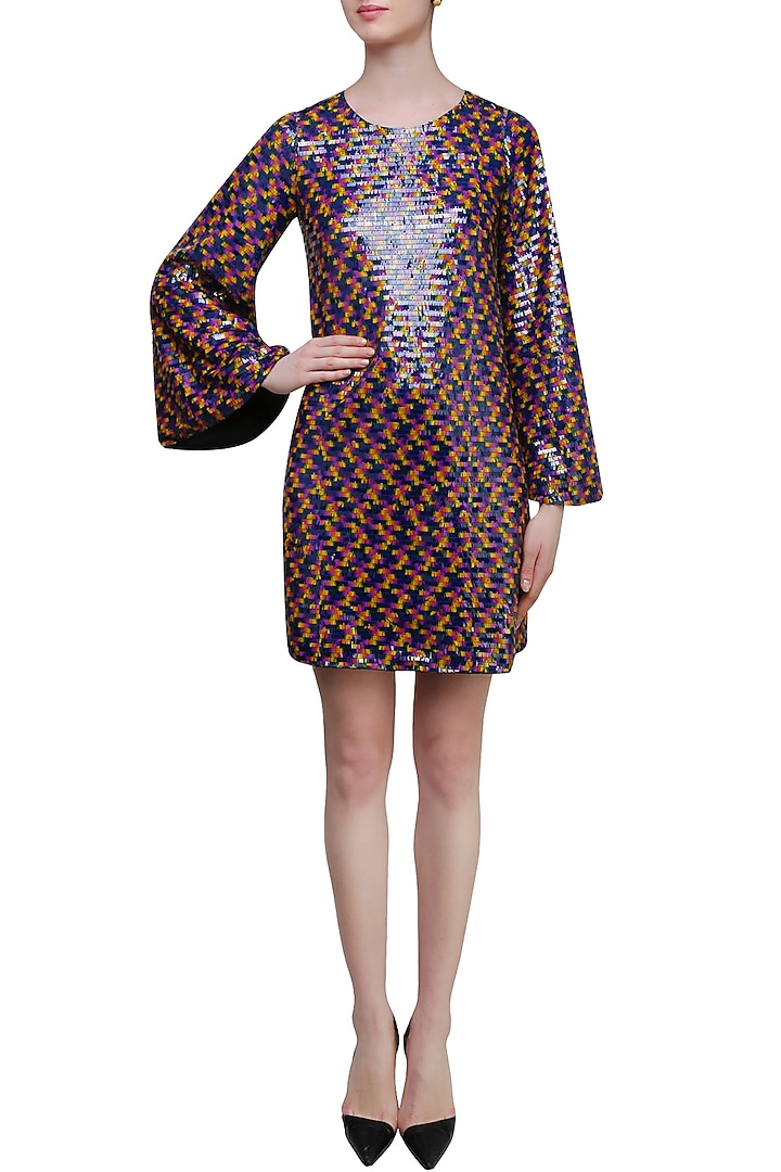 Black sequins embellished short dress available only at Pernia's Pop Up Shop.