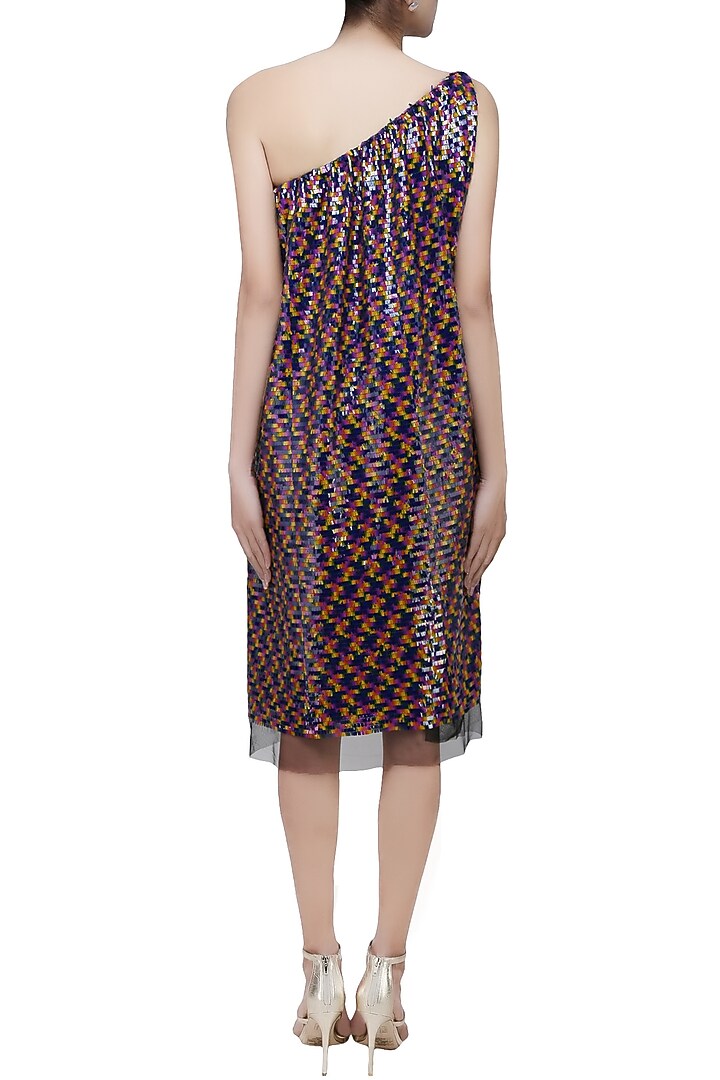 Black sequins embellished one shoulder loose dress available only at Pernia's Pop Up Shop.