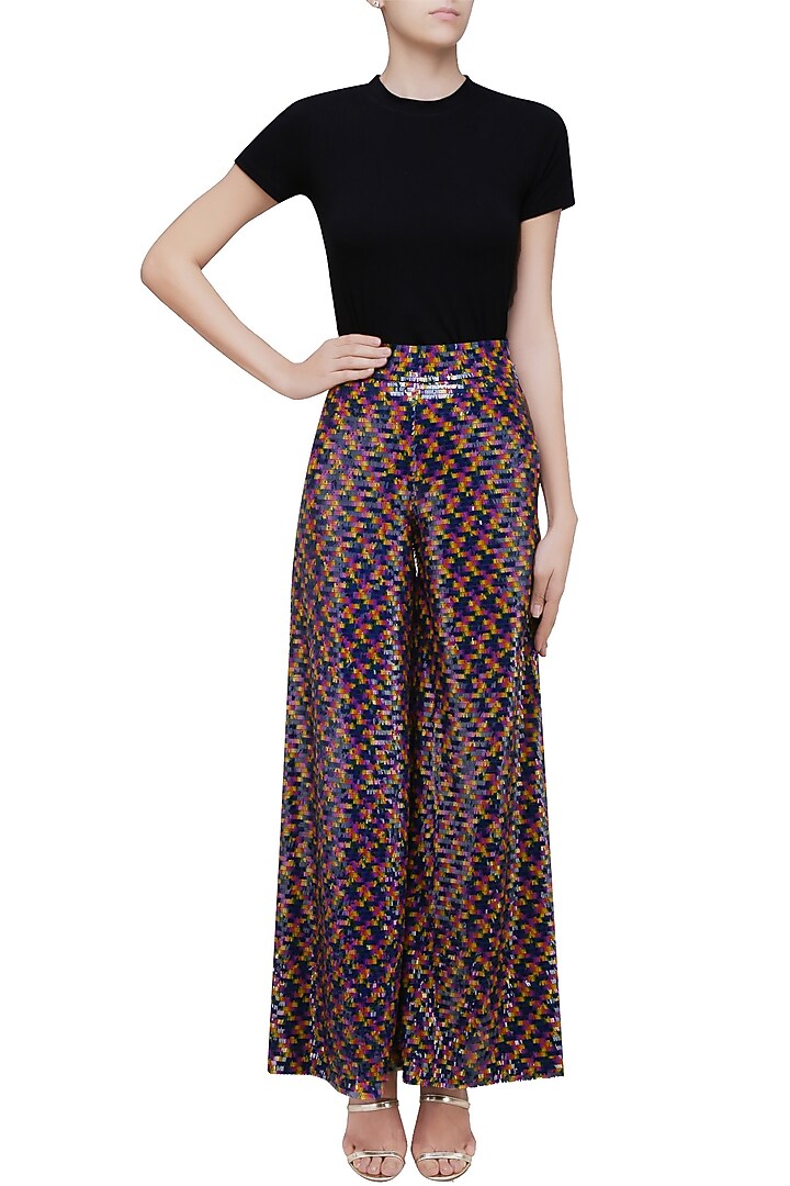 Black sequins embellished wide flared pants available only at Pernia's Pop Up Shop.