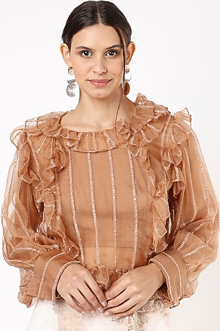 Light Brown Frilled Blouse by NEITRI
