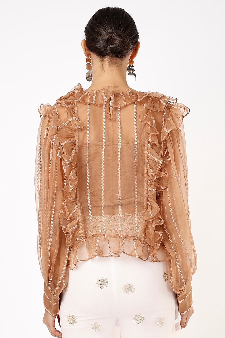 Light Brown Frilled Blouse by NEITRI at Pernia's Pop Up Shop